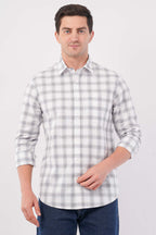 grey linen blend checks shirt