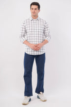 grey linen blend checks shirt