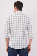 grey linen blend checks shirt