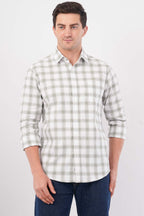 olive linen blend checks shirt