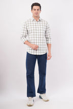 olive linen blend checks shirt