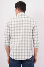 olive linen blend checks shirt