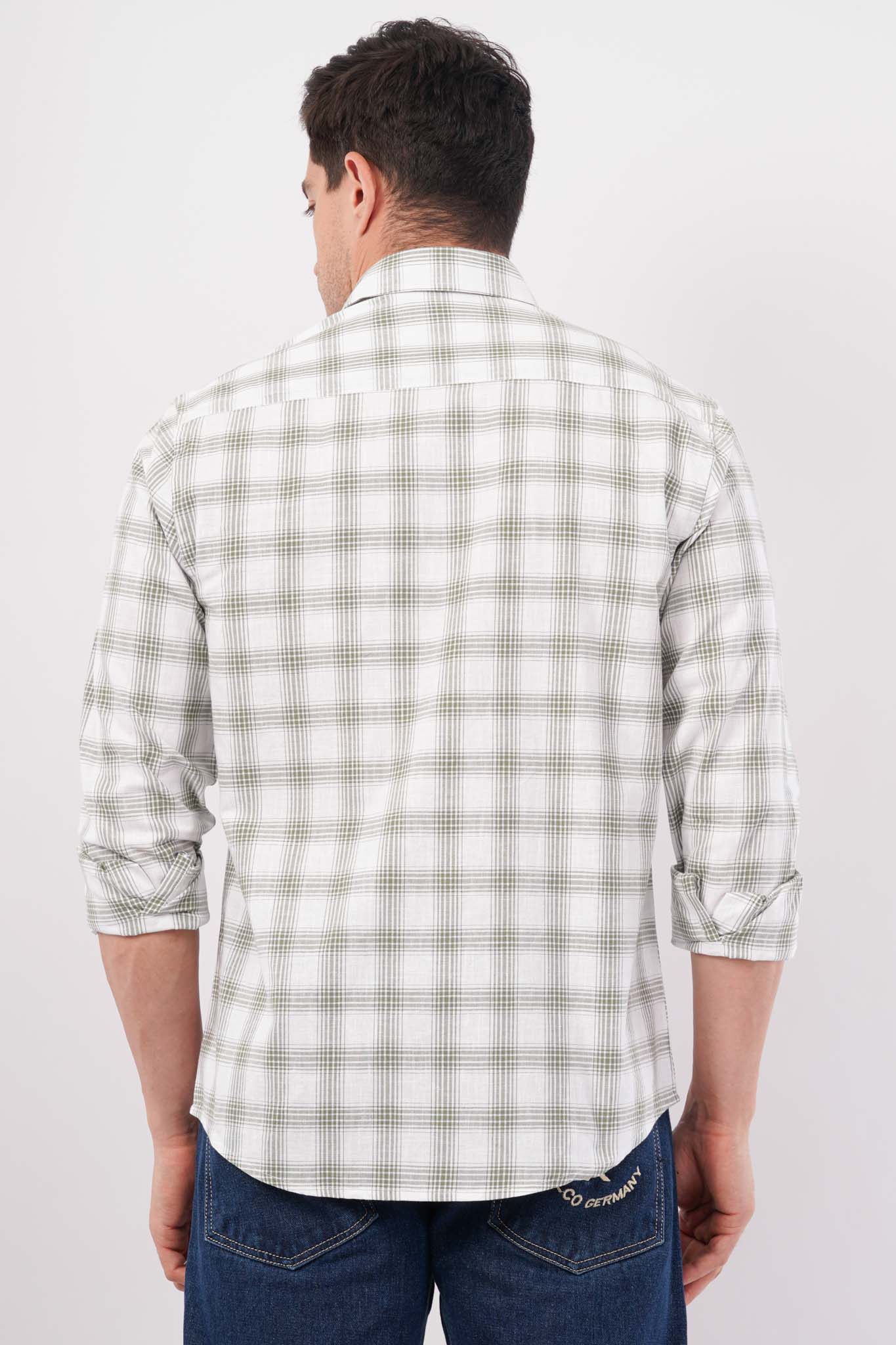 olive linen blend checks shirt