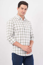 olive linen blend checks shirt
