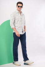 olive linen blend checks shirt