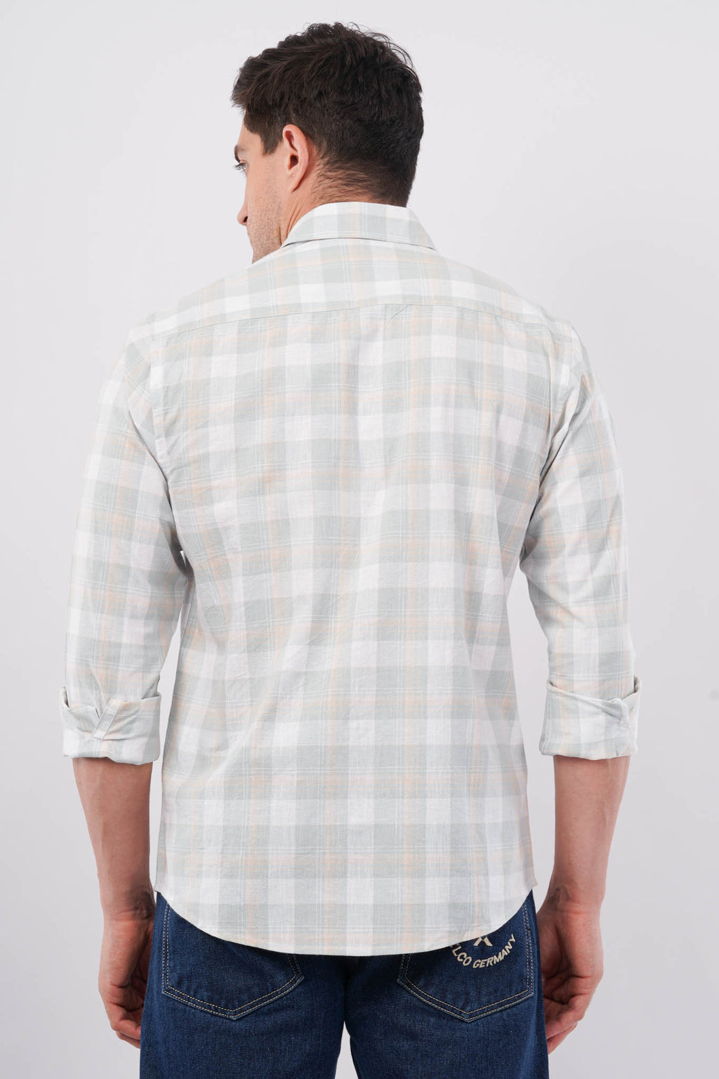 green linen blend checks shirt