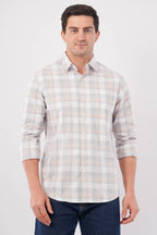 grey linen blend checks shirt