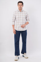 grey linen blend checks shirt