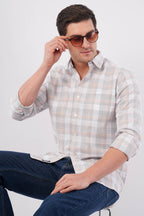 grey linen blend checks shirt