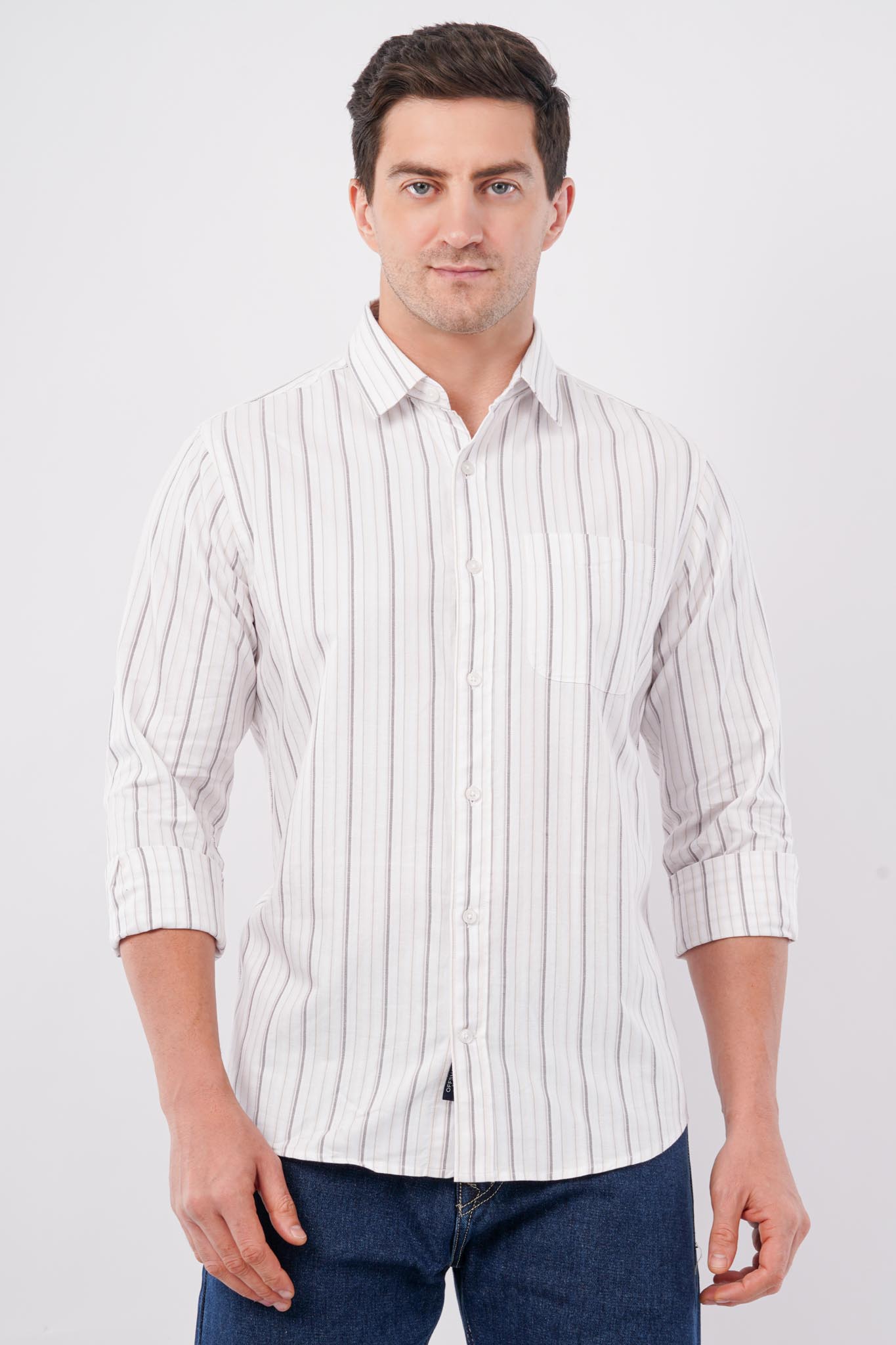 beige striped shirt offshade men